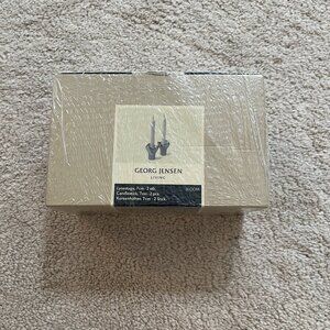 GEORG JENSEN Denmark Bloom candleholders stainless PAIR sealed boxes sets